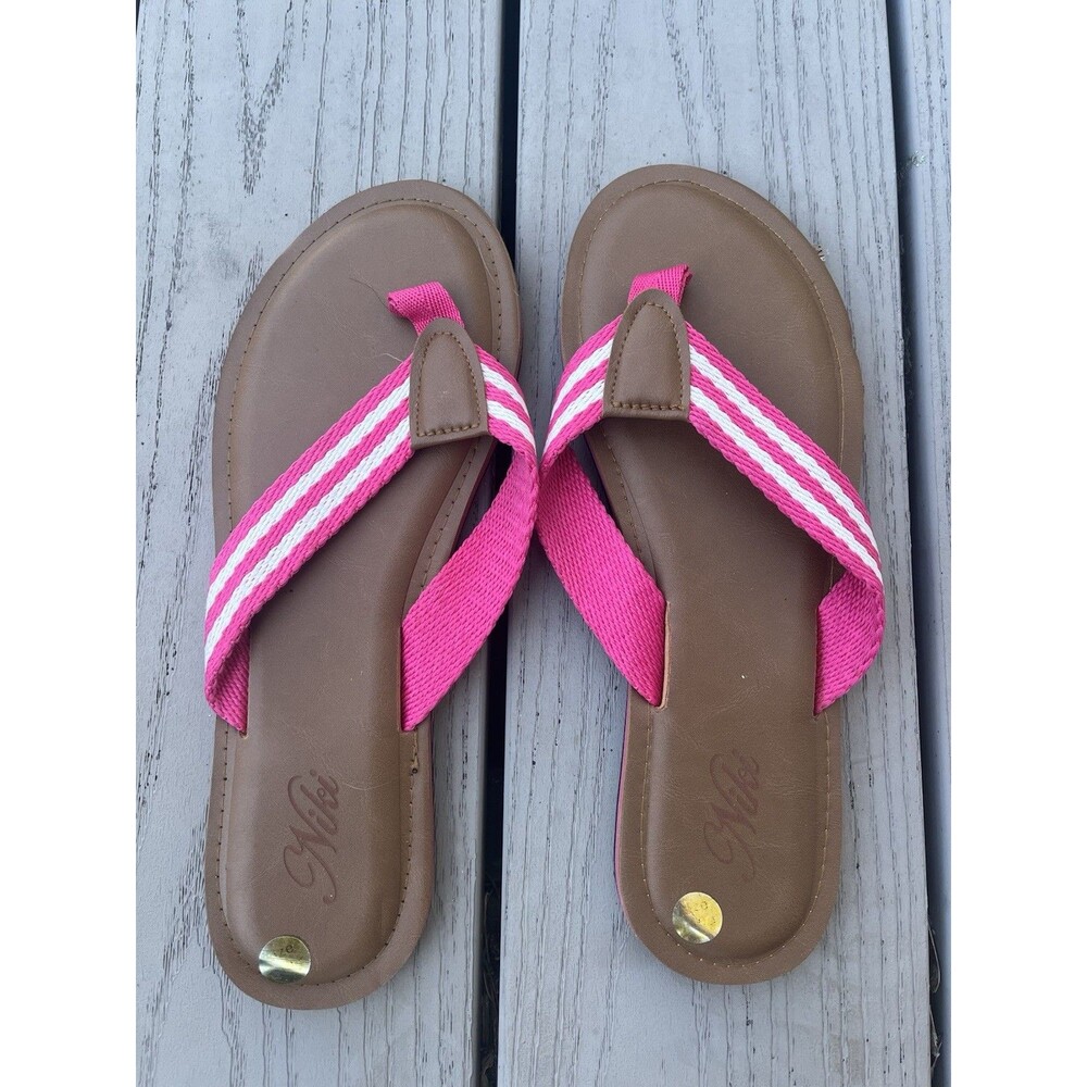 Pink Striped Flip Flop Sandals Women’s Slip On Rubber Outsole